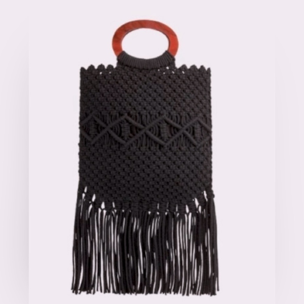 NWOT Danielle Nicole black macrame bohemian fringe bag crossbody shoulder purse